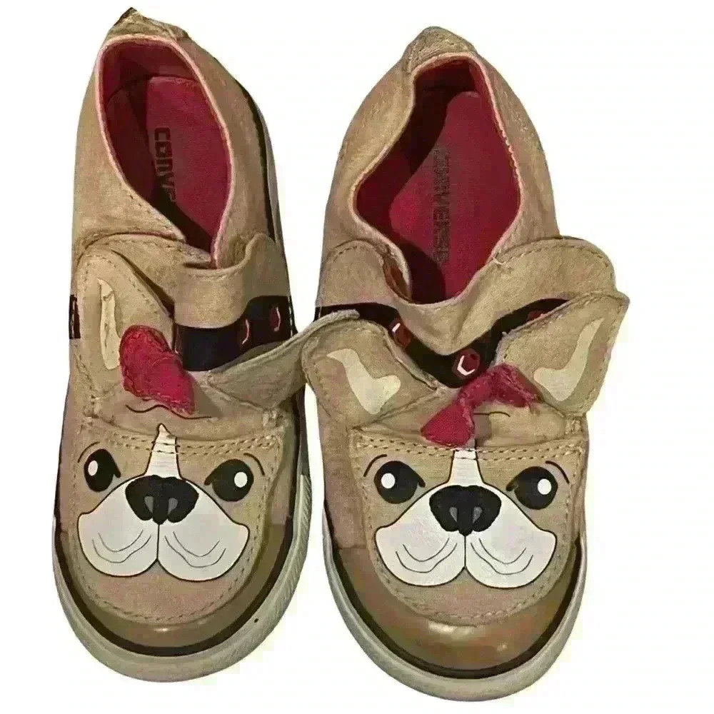 Converse tan puppy chucks feature double Velcro puppy ears size 10